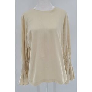 VEILED Women Blouse Top Size M Modest Boho Western Peasant Beige Flare Cuff